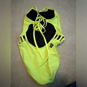 Jolyn one piece highlighter yellow tie back swimsuit size 30